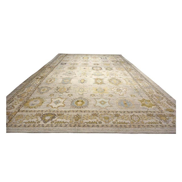 21st Century Turkish Oushak 17X22 Gold, Slate Blue & Gray Handmade Area Rug #1144123 For Sale - Image 4 of 12