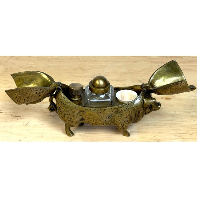 Victorian English Brass Figural Pig Inkwell with Articulated Back Lids, C. 1875 For Sale - Image 10 of 18