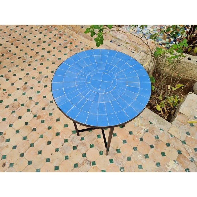 Moroccan Hind' Decoritave White Round Table With Mosaic Artwork For Sale - Image 3 of 6
