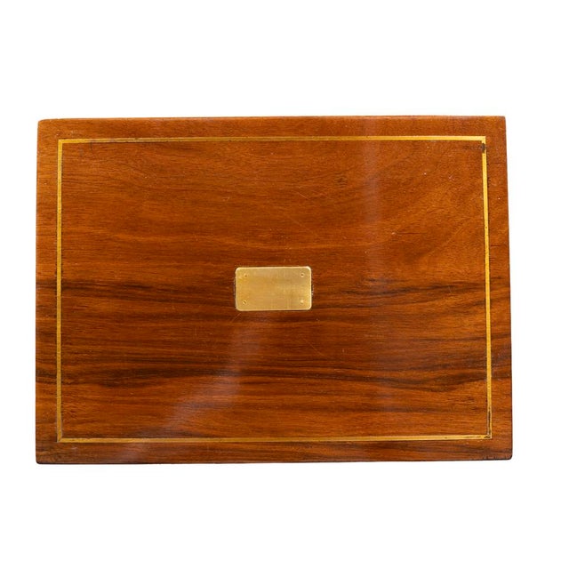 Benson & Hedges Campaign Style Walnut and Brass Inlaid Humidor For Sale - Image 9 of 9