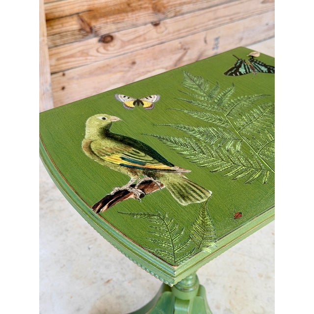 Avocado Antique Tripod Pedestal Table With Botanical Décor Finish and Brass Feet For Sale - Image 8 of 11