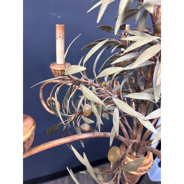 Vintage Tole Olive and Olive Leaf Chandelier For Sale - Image 9 of 9