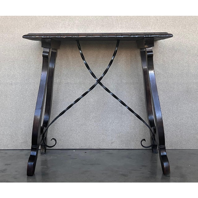Side Table of Walnut with Carved Lyre Legs and Top, Spanish, 19th Century For Sale - Image 17 of 18