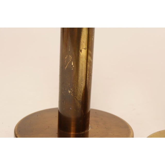 Set of Two Vintage Patinated Brass Candlesticks With Cork Bases For Sale - Image 12 of 18