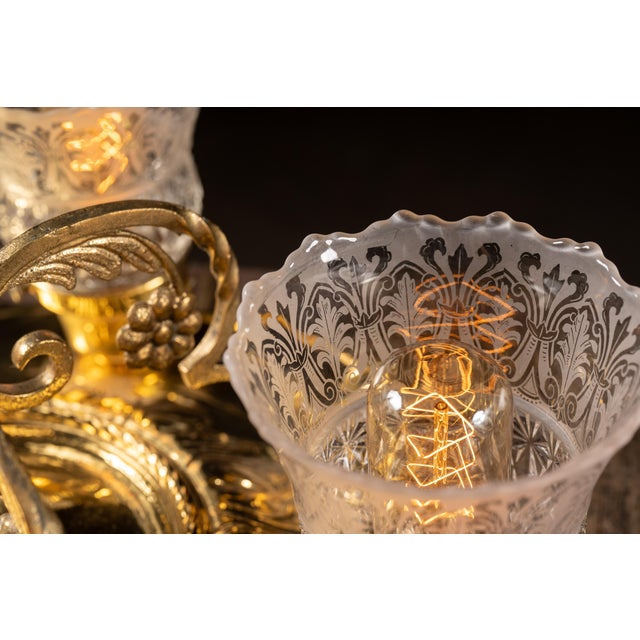 Vintage Four-Lamp Flush Mount Brass Light Fixture With Floral Motif For Sale - Image 16 of 17