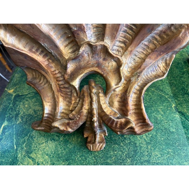 Large Scale Hollywood Regency Carved Giltwood Grotto Scallop Shell Corner Wall Bracket For Sale - Image 4 of 6