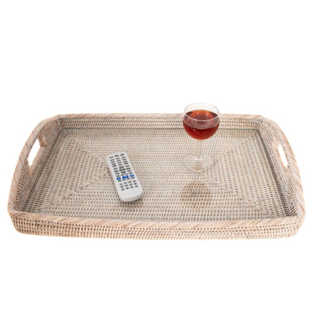 Our rectangular rattan serving and ottoman trays with glass inserts will instantly add a gorgeous touch to any room of...