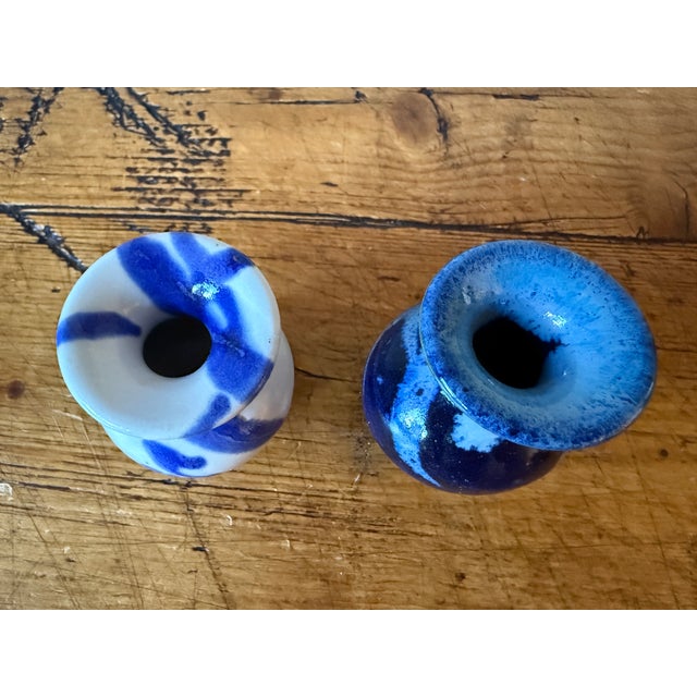 Early 21st Century Pair of Mini Blue & White Studio Pottery Vases, Whitefish Pottery For Sale - Image 5 of 7