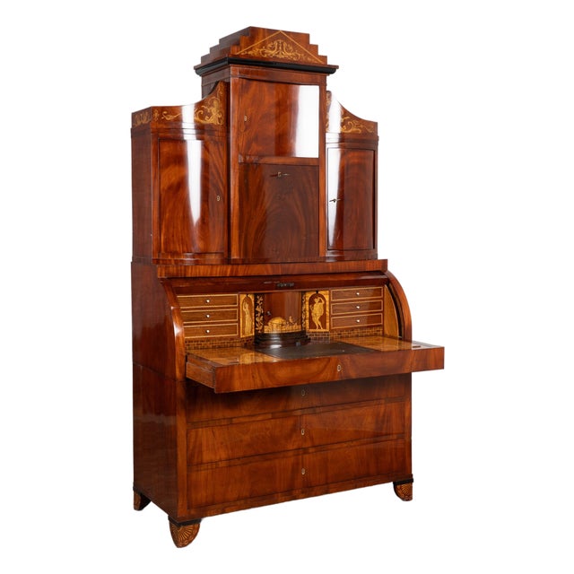 Early 19th Century Danish Mahogany Empire Inlaid Secretary Bureau For Sale