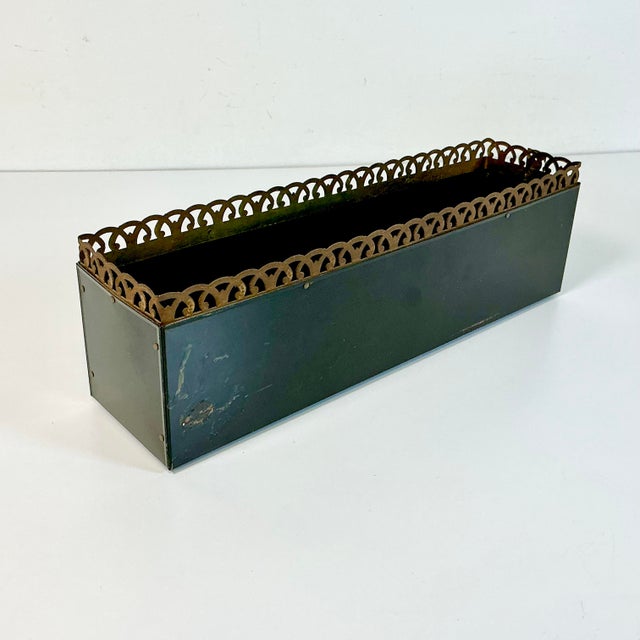 1970s Vintage Boho Chic Arts & Crafts Hand Painted Metal Tole Planter Box For Sale - Image 10 of 16