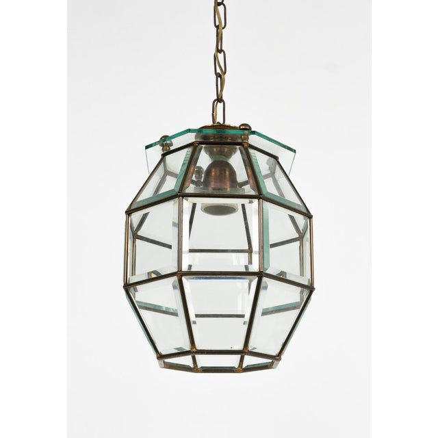 Mid-Century Modern Pendant Light in Brass and Beveled Glass, Italy, 1950s For Sale - Image 8 of 15