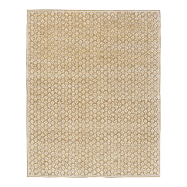 Rug & Kilim’s Modern Block Print Rug in Gold with Cream Floral Pattern - 5x8 For Sale