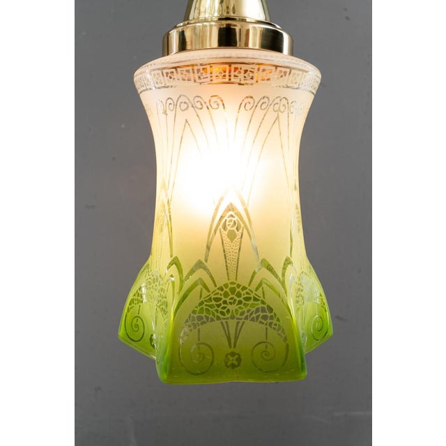 Art Nouveau Pendant with Green Glass Shade, Vienna, 1908 For Sale - Image 6 of 17