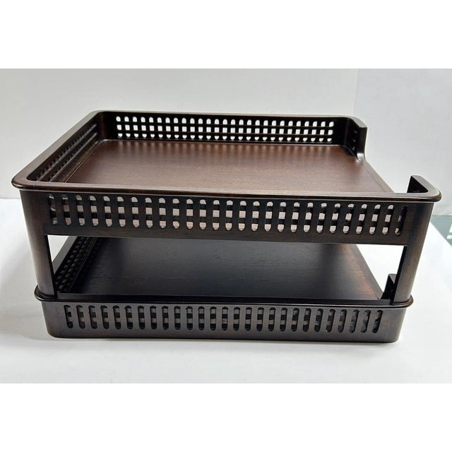 Late 20th Century Vintage Selamat Designs Mahogany Letter Tray – Two Tier Lattice Desk Organizer For Sale - Image 5 of 8