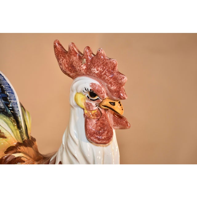Italian Terracotta Hand-Painted Rooster Sculpture, Circa 1980's For Sale - Image 10 of 13