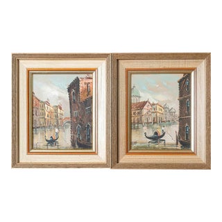 Mid-Century Italian Venice Canal Oil Paintings Signed DeVity - Pair For Sale