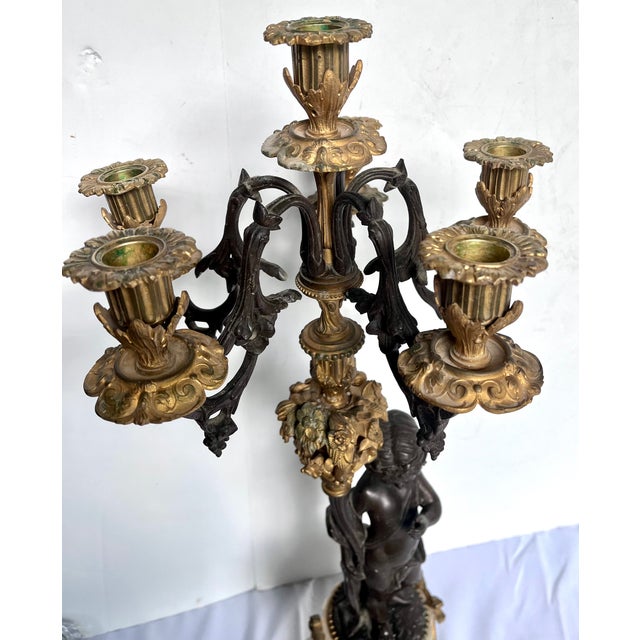 19th Century French Louis XVI Style Figural Bronze and Marble Candelabra - A Pair For Sale - Image 13 of 18