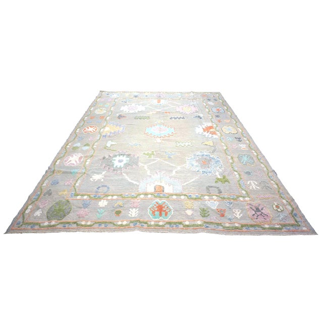 Condition: New Origin: Turkey Design: Oushak Actual size: 9'5" X 12'3" Thickness: 1/8" - 1/4" Colors: Gray, Ivory, Orange,...