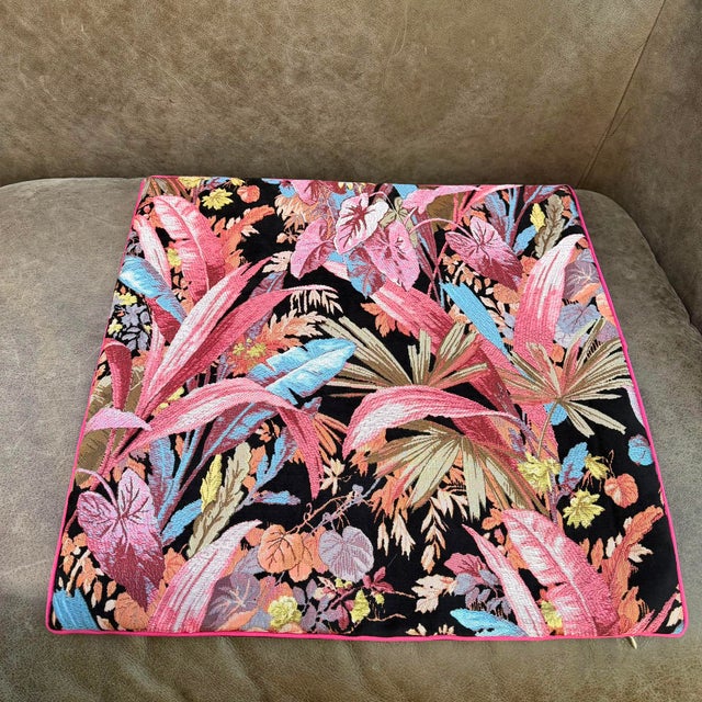 Botanical Jacquard Cushion Cover With Pink Piping For Sale In Los Angeles - Image 6 of 16