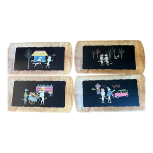 1950s Signed Kentley "The Romance of Fifi and Pepe" Full Set(4) Wooden Tray