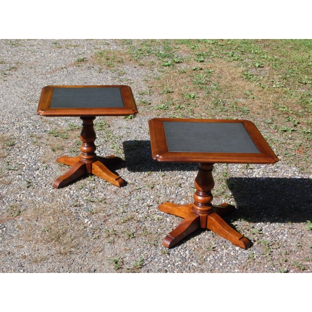 Vintage Pair Statton Oldtowne Solid Cherry Stone Top Pedestal End Tables For Sale - Image 9 of 13
