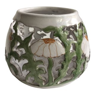 Hand-Made Clay Candle Holder With Flower Design For Sale