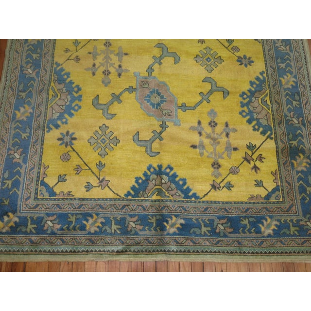 Antique Zabihi Collection Yellow Teal Turkish Oushak - 6'1" x 9'9" For Sale In New York - Image 6 of 8