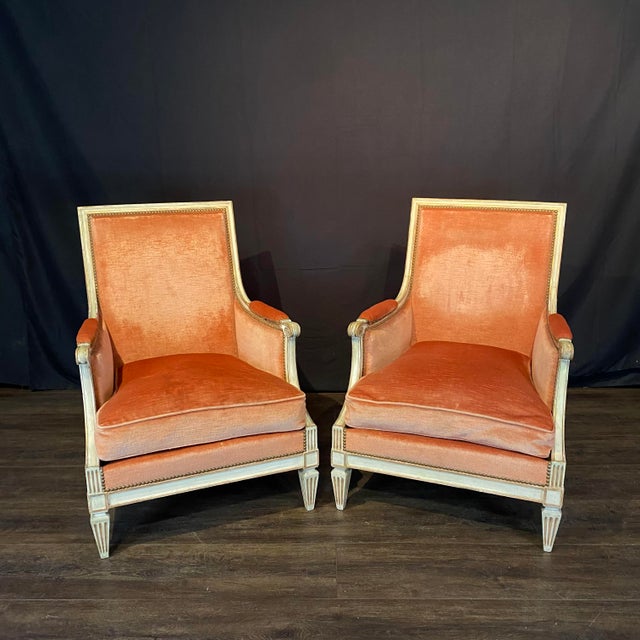 French Antique French Louis XVI Painted Bergere Chairs or Armchairs -a Pair For Sale - Image 3 of 10