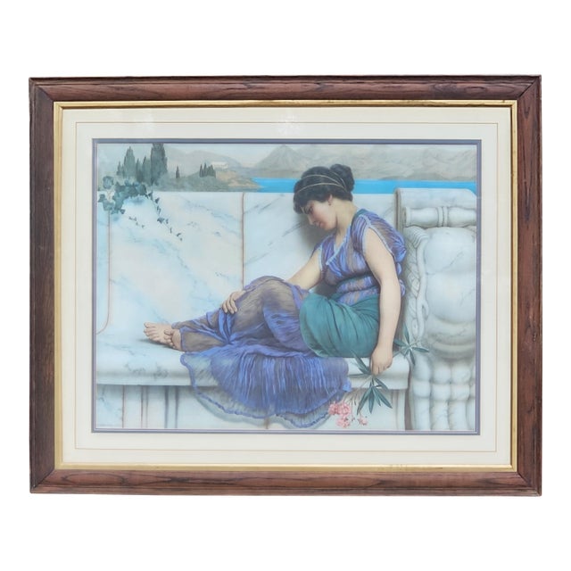 Vintage Godward “Summer Idleness / Day Dreams” Framed Print — 38" × 30¾" Oak Frame For Sale