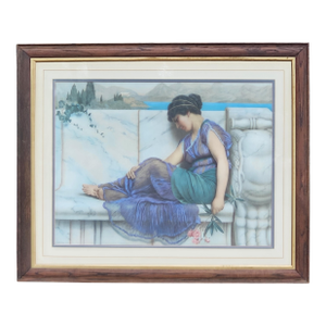 Vintage Godward “Summer Idleness / Day Dreams” Framed Print — 38" × 30¾" Oak Frame
