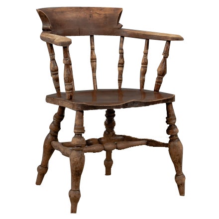 Antique English Elm Wood Captains Chair, 1890s For Sale