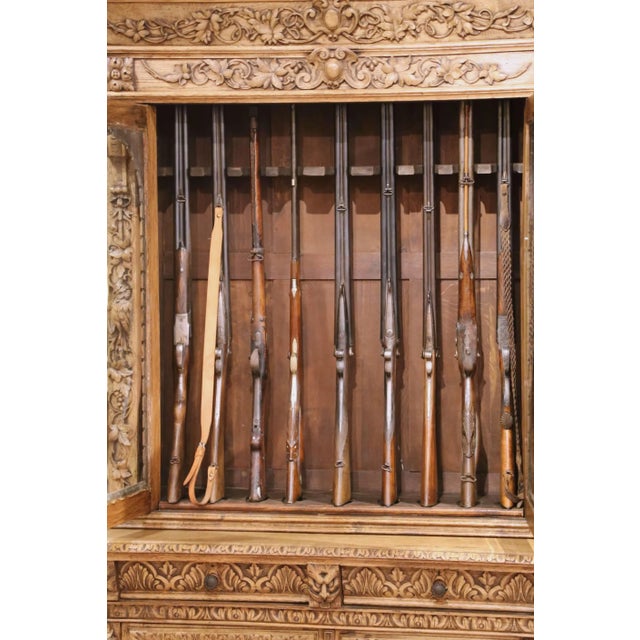 Mid 19th Century 19th Century French Bleached Oak Nine-Gun Cabinet With Hunt Carvings For Sale - Image 5 of 12