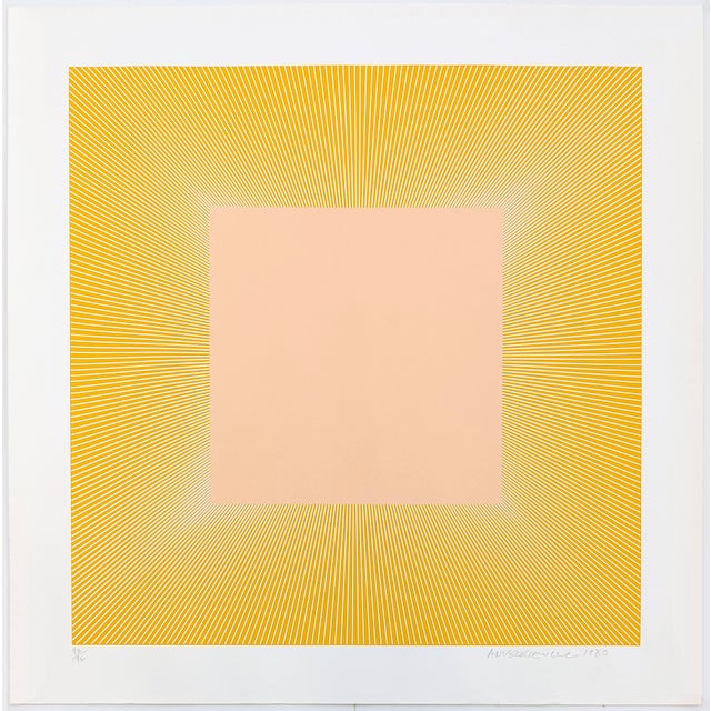 Screen print in colors on paper. Hand signed and dated lower right margin by Richard Anuszkiewicz. Hand numbered 93/96...