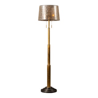 1970s Modern Brass Floor Lamp With Mica Shade After-Robert Abbey For Sale