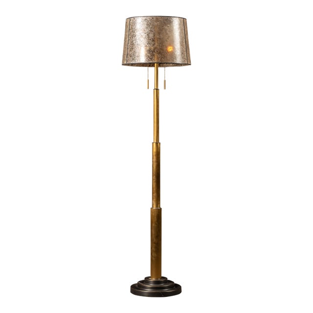 1970s Modern Brass Floor Lamp With Mica Shade After-Robert Abbey For Sale