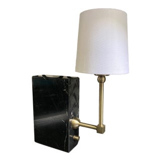Marble Mini Bookshelf Lamp Light Black With Brass Switch & Removable Shade For Sale
