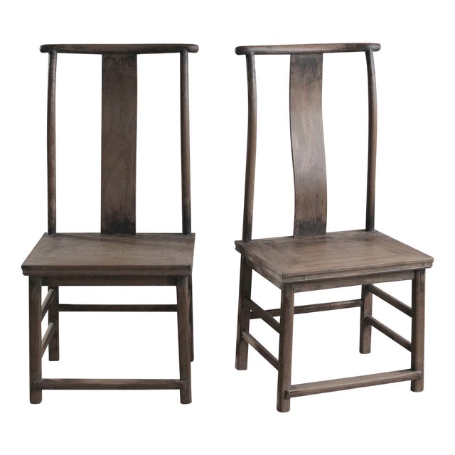 Set of Antique Elm Yoke Back Side Chairs from Befos For Sale