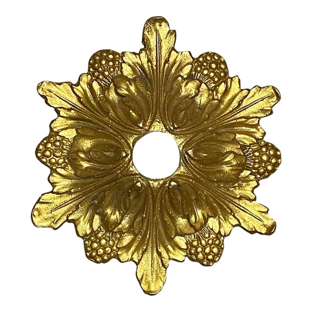 Vintage Art Deco Acanthus Leaf & Berry Chandelier Bronze Ceiling Light Plate For Sale