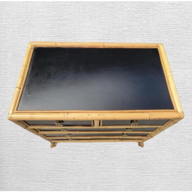 Traditional Vintage Smooth Black Insert Bamboo 5 Drawer Regency Chest of Drawers For Sale - Image 3 of 10