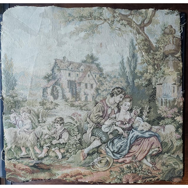 Green Vintage French Woven Needlepoint Panel - Boucher "Noble Pastorale" - 25x25 For Sale - Image 8 of 12