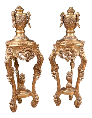French Rococo Style Gilt Pedestal Stand Tables, 1930s, Set of 2