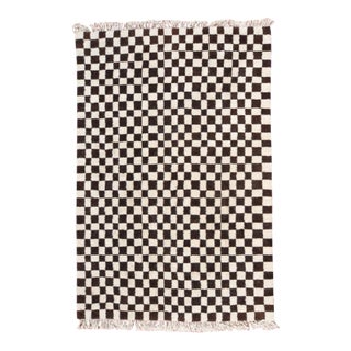Dark Brown & White Checkered Moroccan Wool Area Rug - 8x10 For Sale