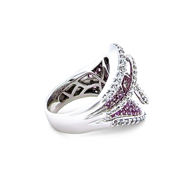 Contemporary 18ct White Gold Pink Sapphire and Diamond Dress Ring 3.74ct 17.85g, Size 7.75 For Sale - Image 3 of 11
