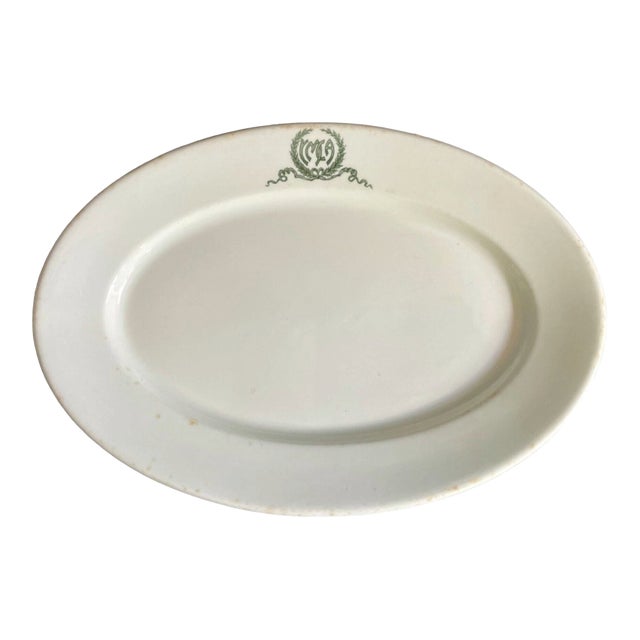 Antique Ymca Oval Plate – Syracuse China Restaurant Ware Platter, Green Ribbon Logo For Sale