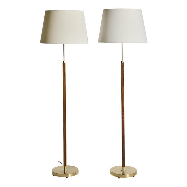 Floor Lamps in Rosewood and Brass from Falkenbergs Belysning, 1960s, Set of 2 For Sale