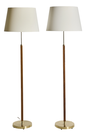 Floor Lamps in Rosewood and Brass from Falkenbergs Belysning, 1960s, Set of 2