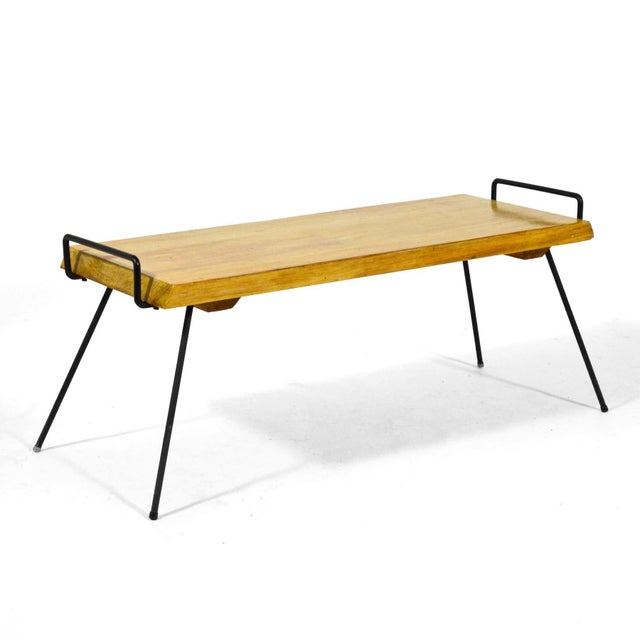 Mid-Century Wood Bench / Table with Iron Legs For Sale - Image 4 of 10