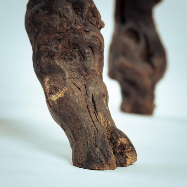 Brutalist Handcrafted Vine Wood and Oak Tripod Bar Stools, France, 1950s, Set of 4 For Sale - Image 10 of 18