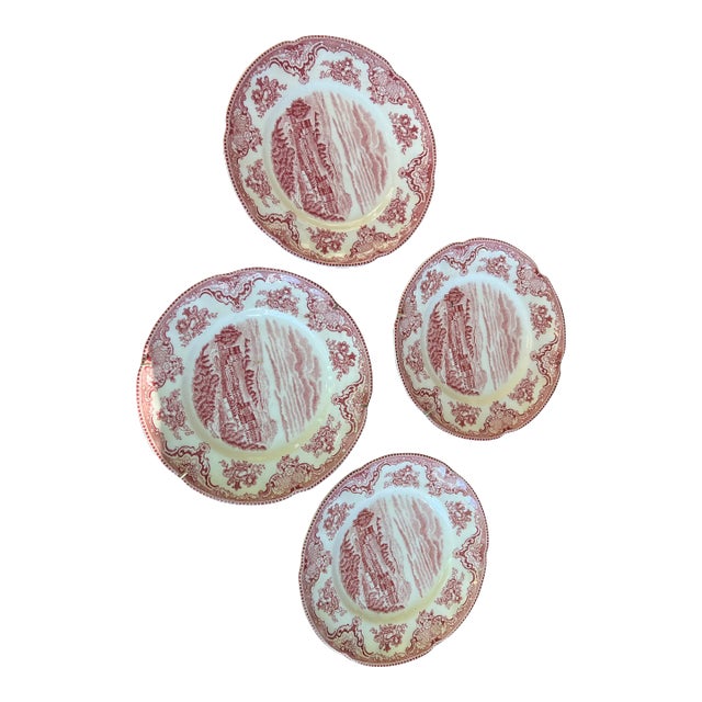 Chattsworth 1792 Pink and White Plates With Hanging Brass Hardware- Set of 4 For Sale