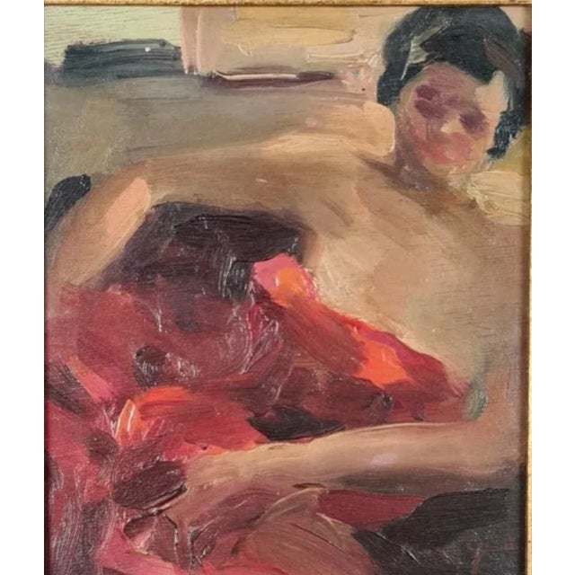 The painting is offered in its original period frame, enhancing both its visual impact and historical authenticity....